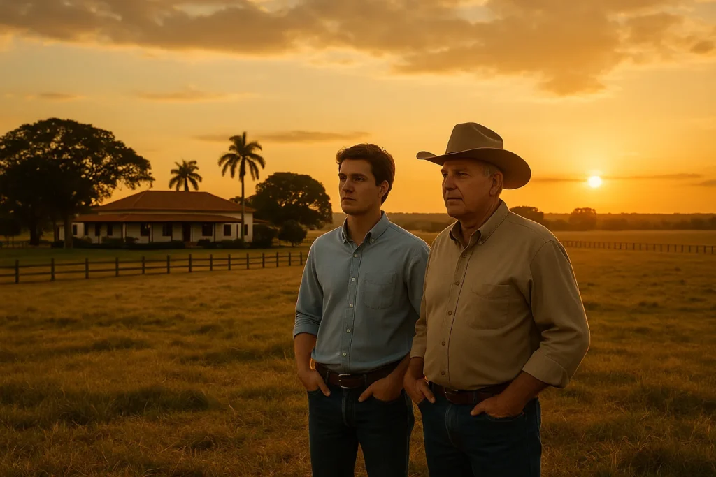 Fazenda brasileira ao entardecer, simbolizando inventário rural e sucessão familiar