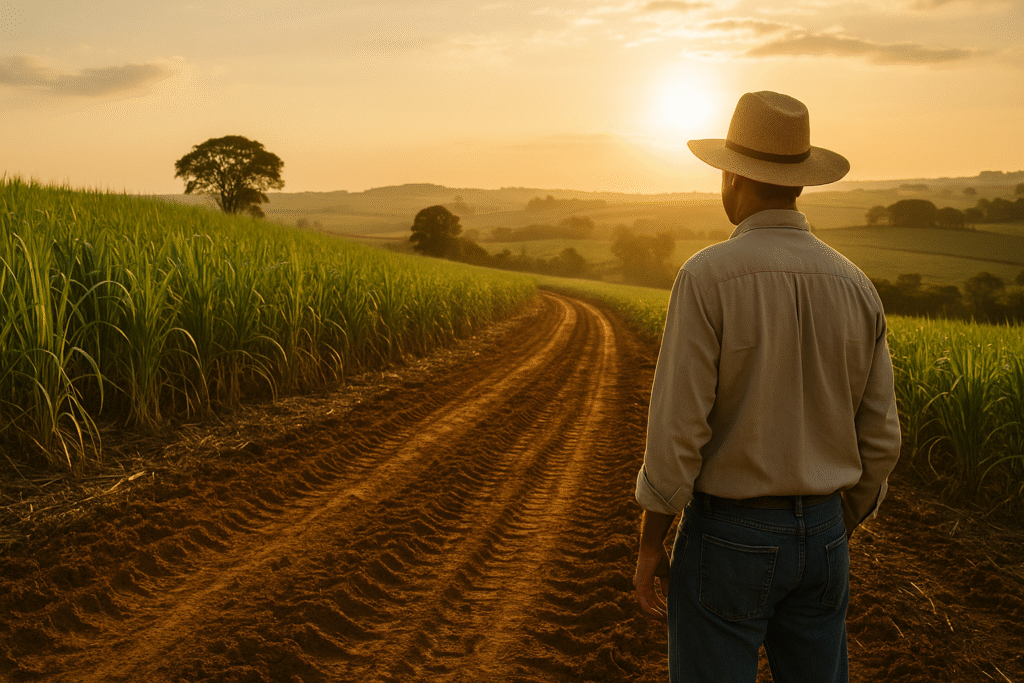 Servidão de passagem entre fazendas vizinhas: preserve o acesso e a posse Estrada rural entre fazendas vizinhas com cerca e paisagem agrícola