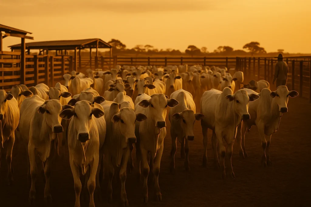 Parceria pecuária: cláusulas para definir a morte de animais em 2026 Curral de pecuária em fazenda brasileira ao entardecer