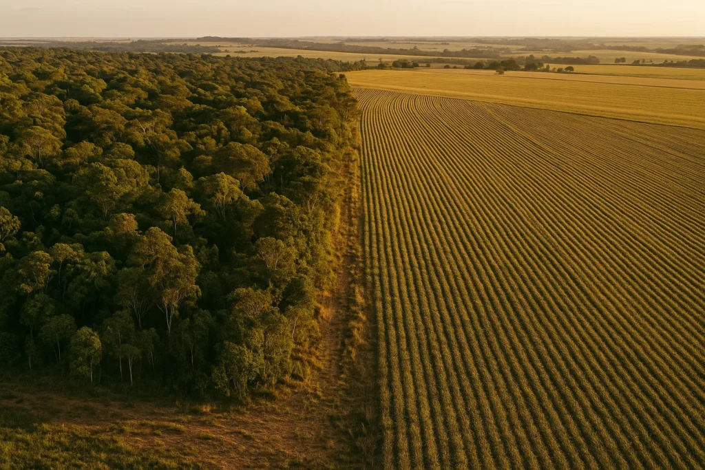 Reserva Legal insuficiente na fazenda: riscos práticos ao produtor rural Fazenda brasileira com vegetação nativa e área produtiva ao fundo