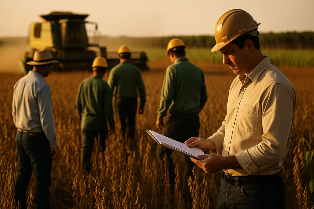 Terceirização rural irregular: como se defender quando a cobrança recai sobre o produtor Fazenda brasileira com operação terceirizada e gestão rural em campo